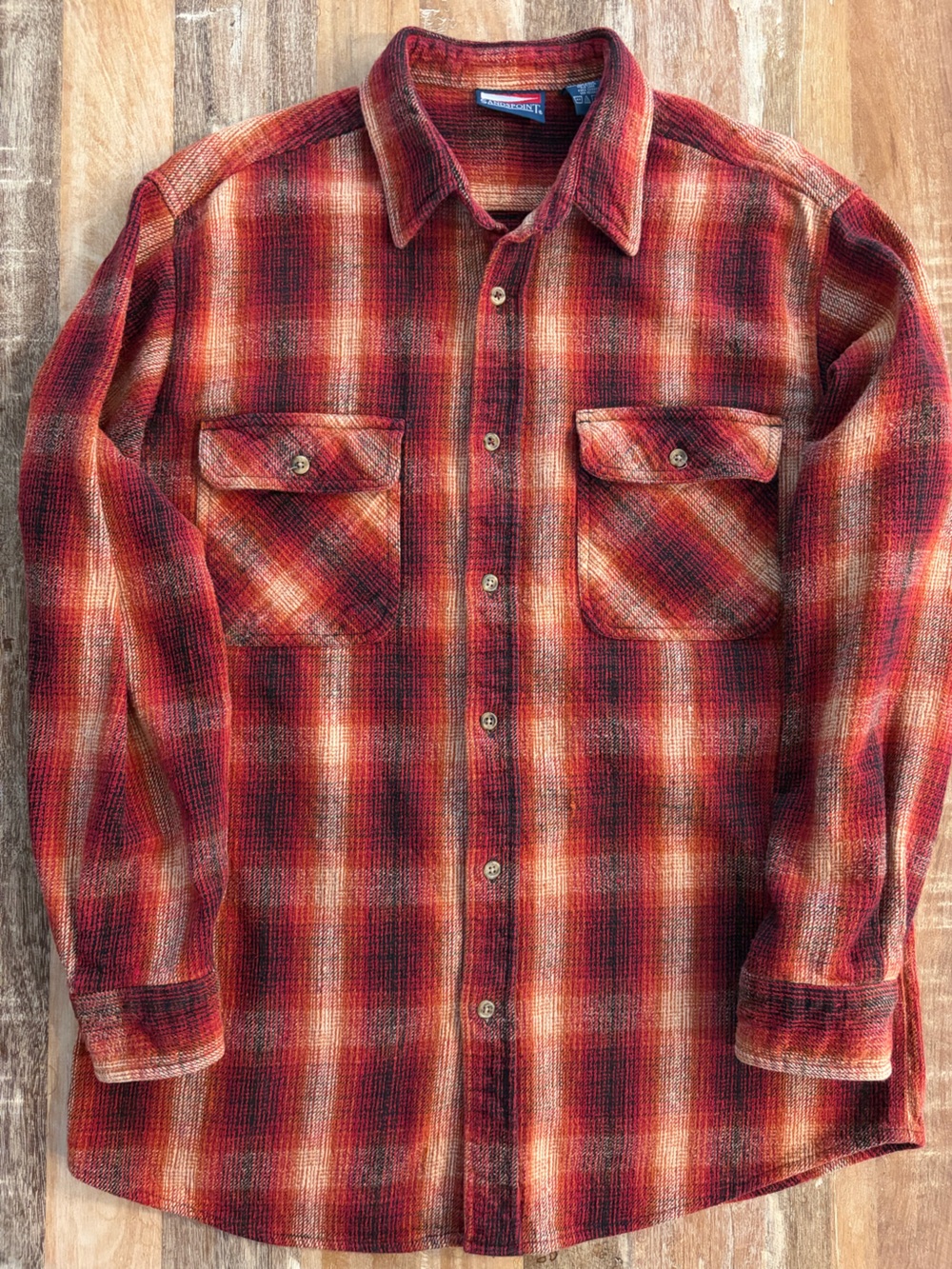 Sands Point Men’s Large Plaid Flannel Shirt Button Down Red Multi Lumberjack